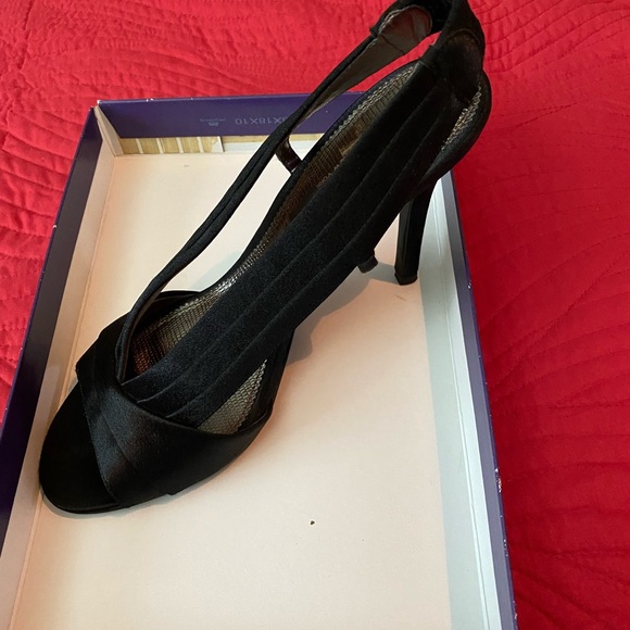 Black Satin 4 inch Heels. - Picture 3 of 5